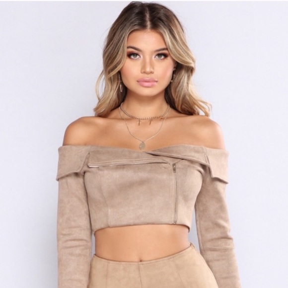 Fashion Nova Tops - FashionNova//suede biker top size medium
